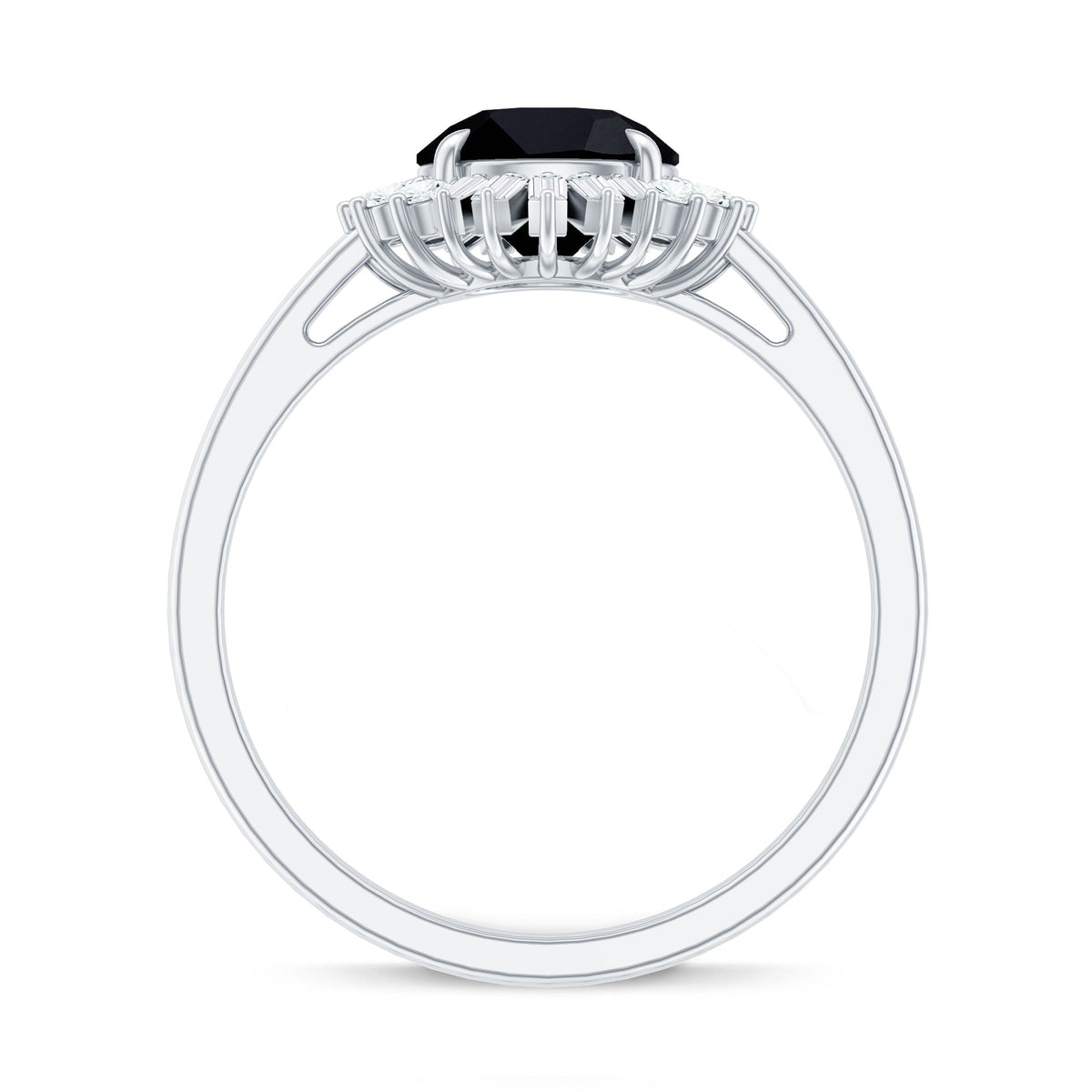 8mm Round Black Onyx Cocktail Ring with Diamond Halo