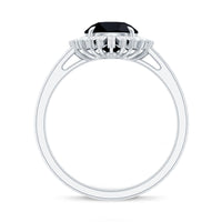 8mm Round Black Onyx Cocktail Ring with Diamond Halo
