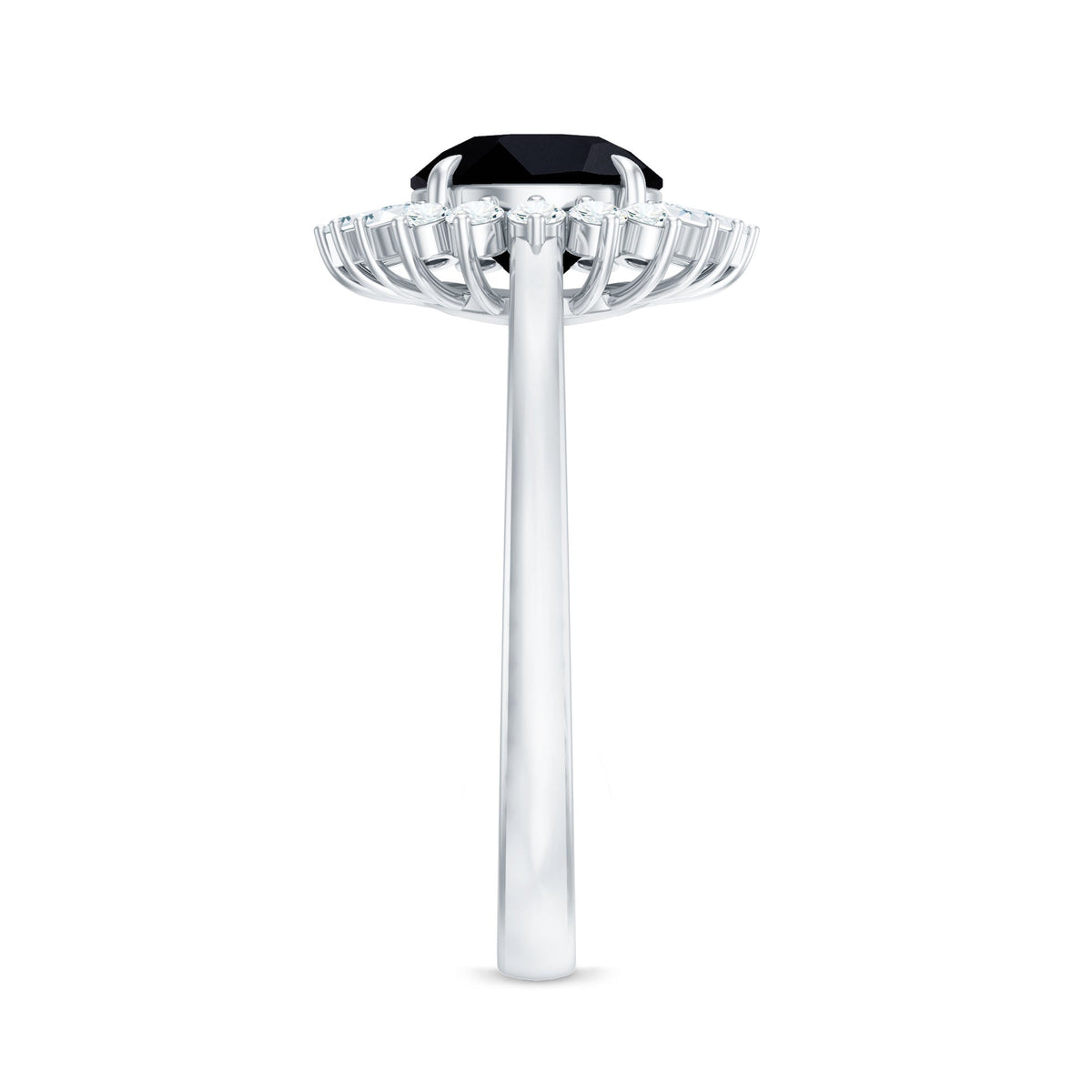 8mm Round Black Onyx Cocktail Ring with Diamond Halo