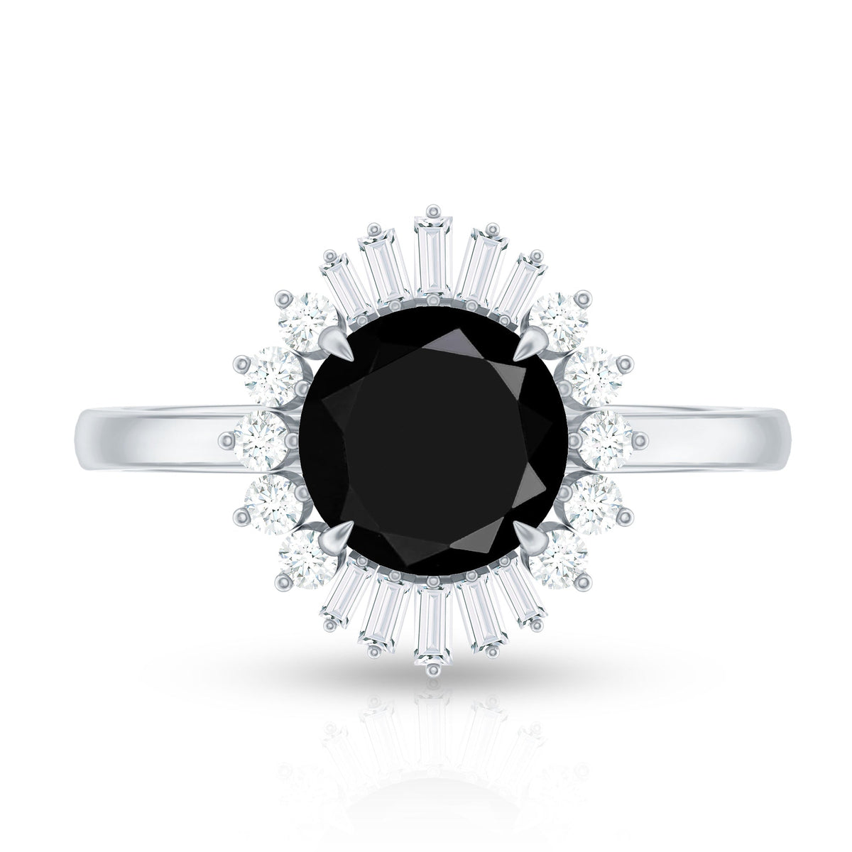 8mm Round Black Onyx Cocktail Ring with Diamond Halo