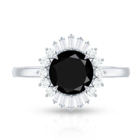 8mm Round Black Onyx Cocktail Ring with Diamond Halo
