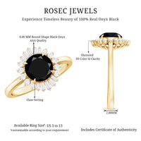 8mm Round Black Onyx Cocktail Ring with Diamond Halo