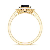 8mm Round Black Onyx Cocktail Ring with Diamond Halo