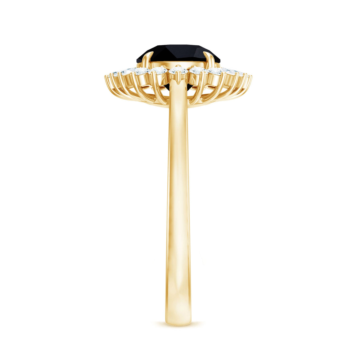 8mm Round Black Onyx Cocktail Ring with Diamond Halo