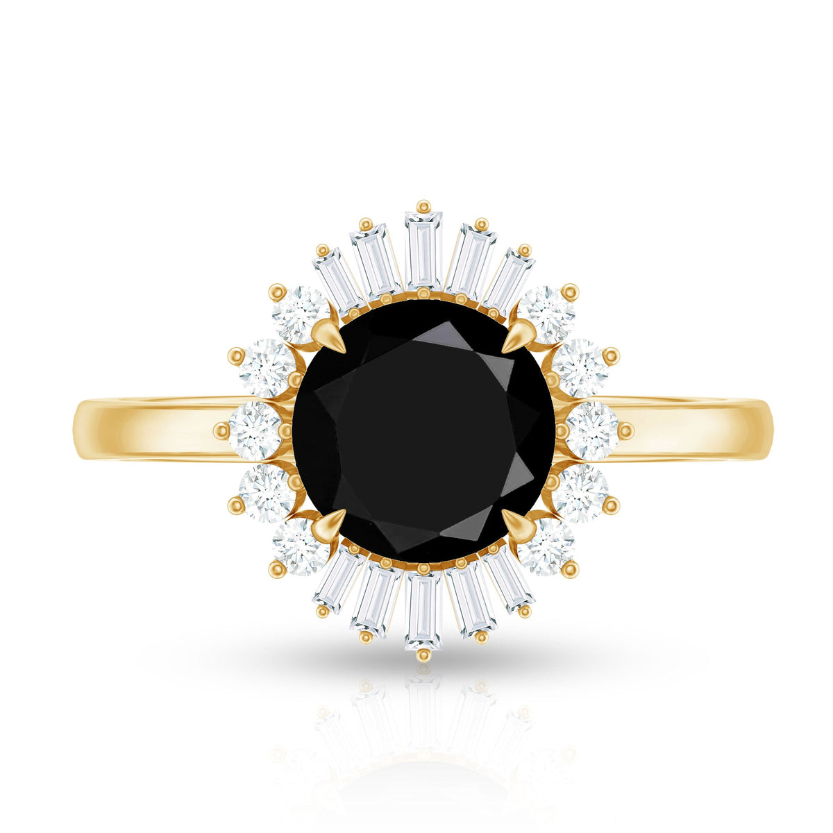 8mm Round Black Onyx Cocktail Ring with Diamond Halo
