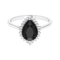 Certified 4.8 Carat Lab Grown Black Diamond Pear Shaped Engagement Ring with White Diamond Halo