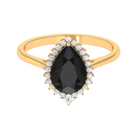 Certified 4.8 Carat Lab Grown Black Diamond Pear Shaped Engagement Ring with White Diamond Halo