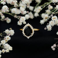 Certified 4.8 Carat Lab Grown Black Diamond Pear Shaped Engagement Ring with White Diamond Halo
