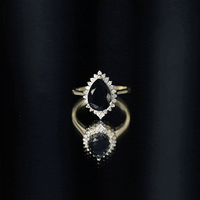 Pear Shaped Black Onyx Big Engagement Ring with Diamond Halo