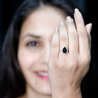 Pear Shaped Black Onyx Big Engagement Ring with Diamond Halo