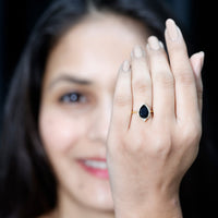 Pear Shaped Black Onyx Big Engagement Ring with Diamond Halo