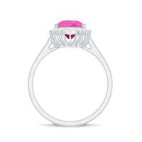 Pear Created Pink Sapphire Cocktail Halo Ring with Diamond