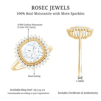 Certified Moissanite Cushion Cut Engagement Ring with Beaded Detail