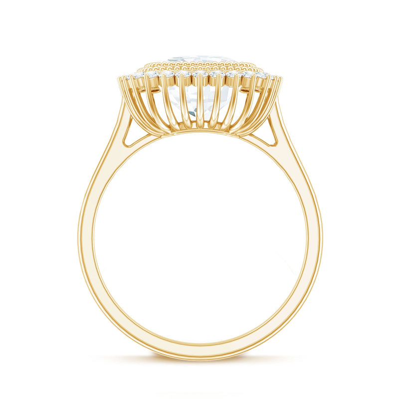 Rosec Jewels certified moissanite cushion cut engagement ring with beaded detail, showcasing sparkling center stone and intricate design.