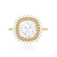 Certified Moissanite Cushion Cut Engagement Ring with Beaded Detail