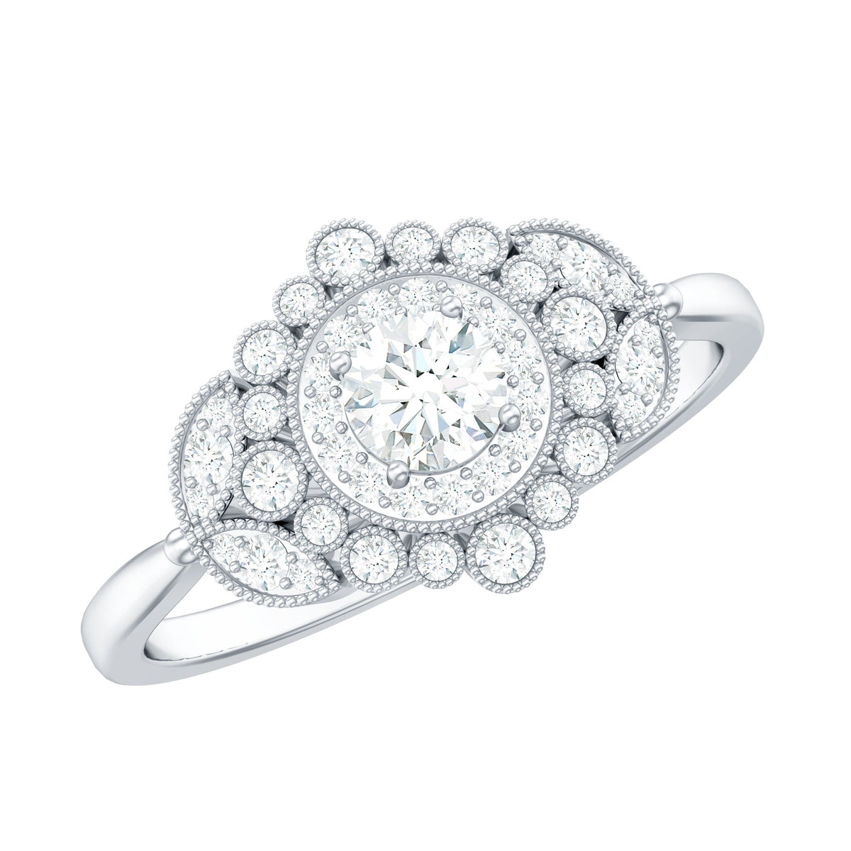 Vintage Style Cubic Zirconia Engagement Ring with Milgrain Detailing