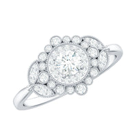 Vintage Style Cubic Zirconia Engagement Ring with Milgrain Detailing