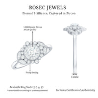 Vintage Style Cubic Zirconia Engagement Ring with Milgrain Detailing
