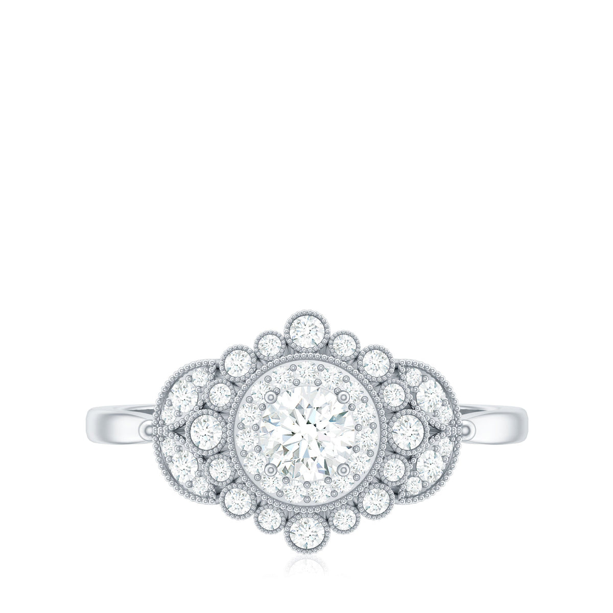 Vintage Style Cubic Zirconia Engagement Ring with Milgrain Detailing