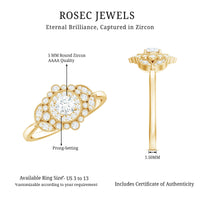 Vintage Style Cubic Zirconia Engagement Ring with Milgrain Detailing