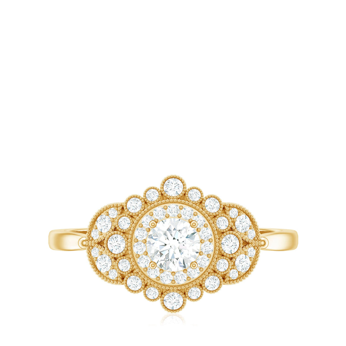 Vintage Style Cubic Zirconia Engagement Ring with Milgrain Detailing