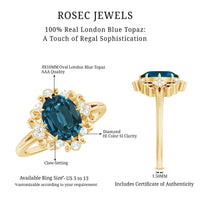 Vintage Inspired London Blue Topaz and Diamond Engagement Ring