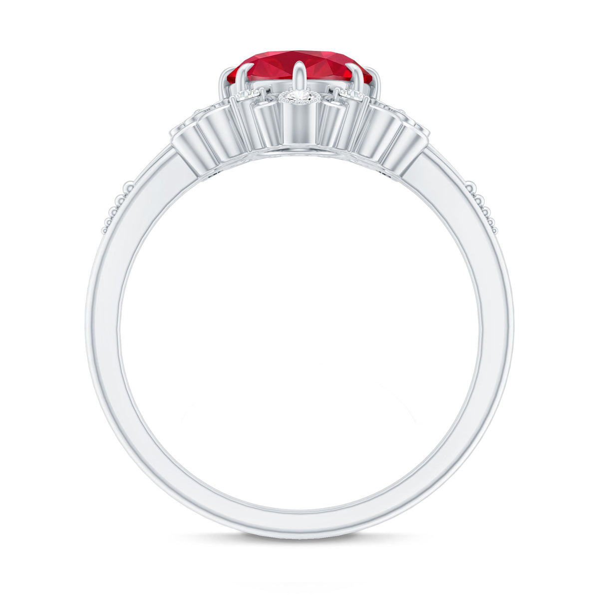 Vintage Inspired Lab Created Ruby and Diamond Engagement Ring