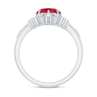 Vintage Inspired Lab Created Ruby and Diamond Engagement Ring