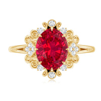 Vintage Inspired Lab Created Ruby and Diamond Engagement Ring