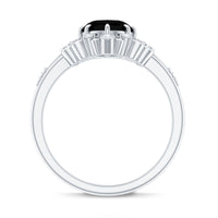 7X9mm Oval Cut Vintage Inspired Black Onyx Statement Ring with Diamond