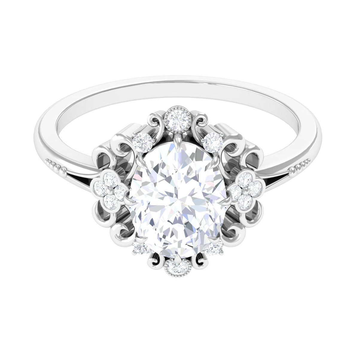 2 Carat Oval Cut Cubic Zirconia Vintage Inspired Engagement Ring