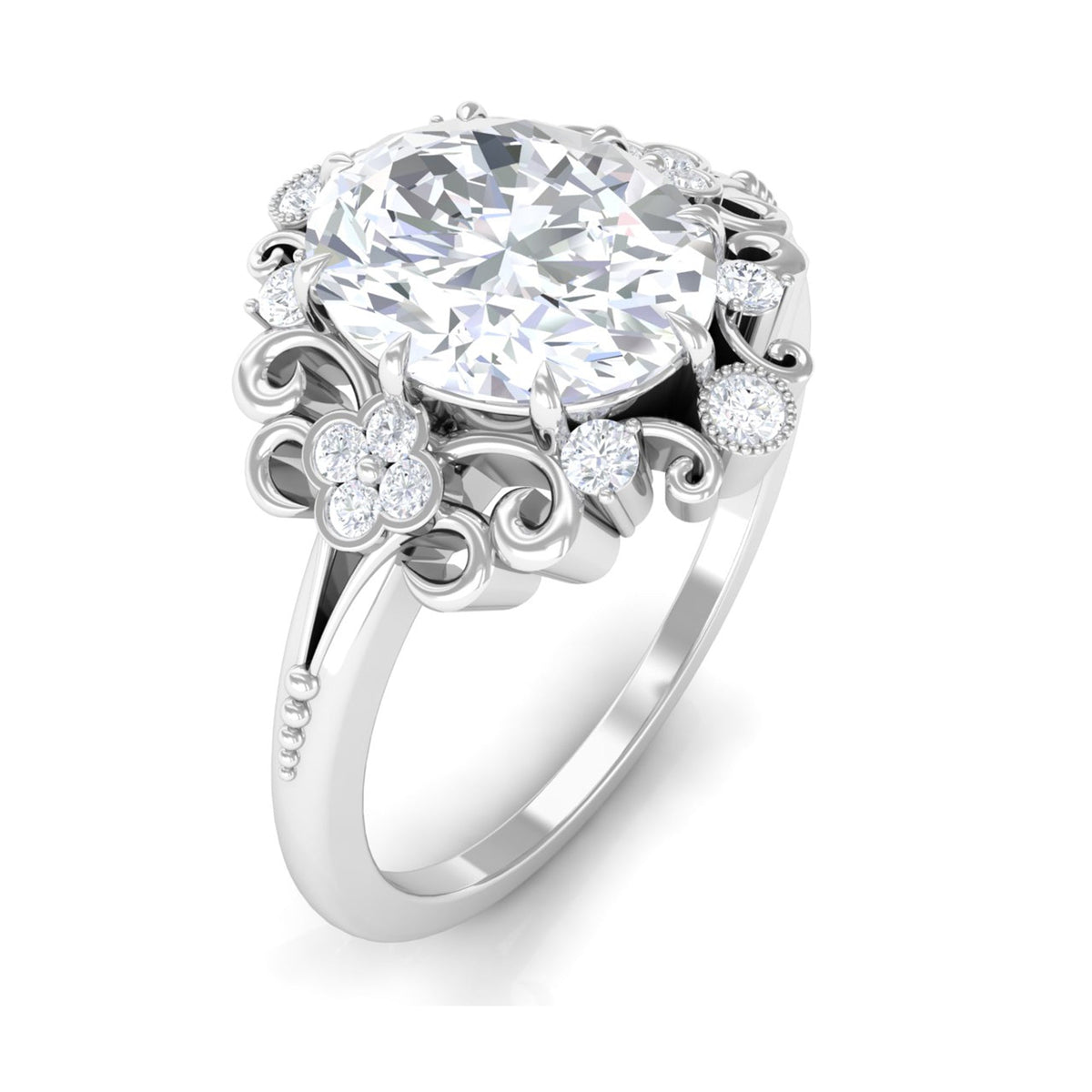 2 Carat Oval Cut Cubic Zirconia Vintage Inspired Engagement Ring