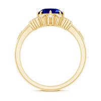 Vintage Style 4 Carat Oval Lab Grown Blue Sapphire Engagement Ring with Diamond