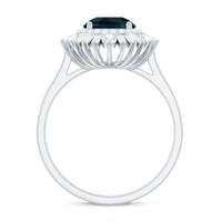 Round London Blue Topaz and Diamond Double Halo Cocktail Ring