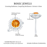 Genuine Citrine Double Halo Engagement Ring with Moissanite