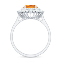 Genuine Citrine Double Halo Engagement Ring with Moissanite