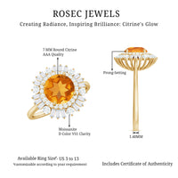 Genuine Citrine Double Halo Engagement Ring with Moissanite