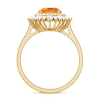 Genuine Citrine Double Halo Engagement Ring with Moissanite