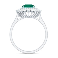 Certified 8 mm Lab Grown Emerald Cocktail Ring with Double Halo