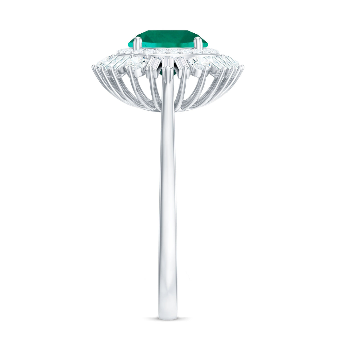 Certified 8 mm Lab Grown Emerald Cocktail Ring with Double Halo