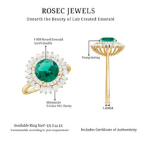 Certified 8 mm Lab Grown Emerald Cocktail Ring with Double Halo
