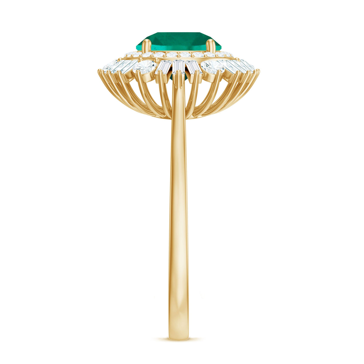 Certified 8 mm Lab Grown Emerald Cocktail Ring with Double Halo