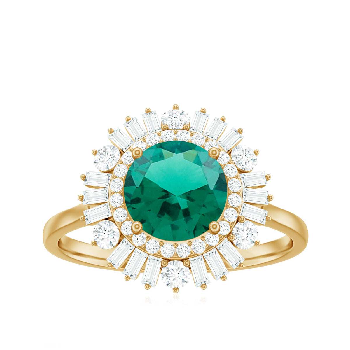 Certified 8 mm Lab Grown Emerald Cocktail Ring with Double Halo