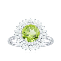 Certified Real 2 Carat Peridot Engagement Ring with Moissanite Double Halo