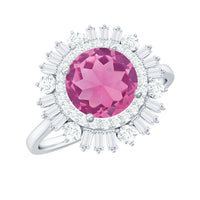 2 CT Round Pink Tourmaline Cocktail Ring with Moissanite Double Halo