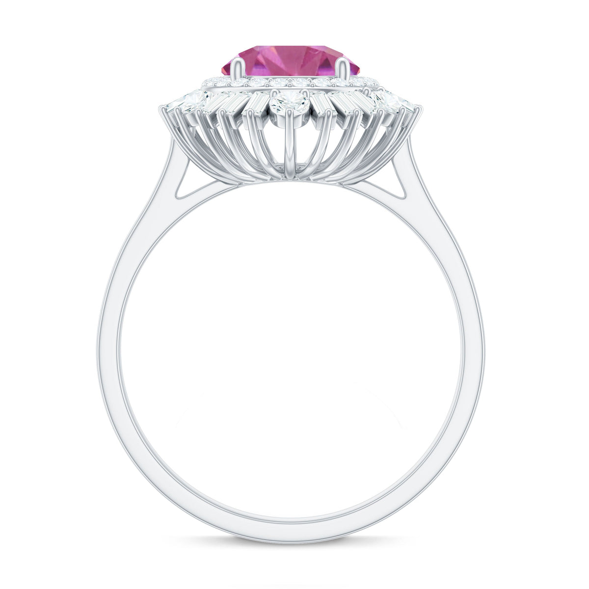 2 CT Round Pink Tourmaline Cocktail Ring with Moissanite Double Halo