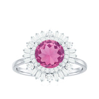 2 CT Round Pink Tourmaline Cocktail Ring with Moissanite Double Halo