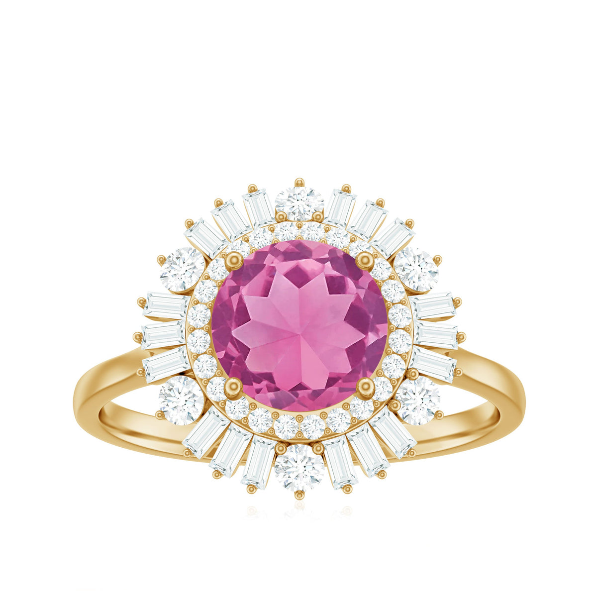 2 CT Round Pink Tourmaline Cocktail Ring with Moissanite Double Halo