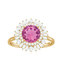 2 CT Round Pink Tourmaline Cocktail Ring with Moissanite Double Halo