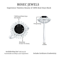 7mm Round Black Onyx Double Halo Cocktail Ring with Moissanite
